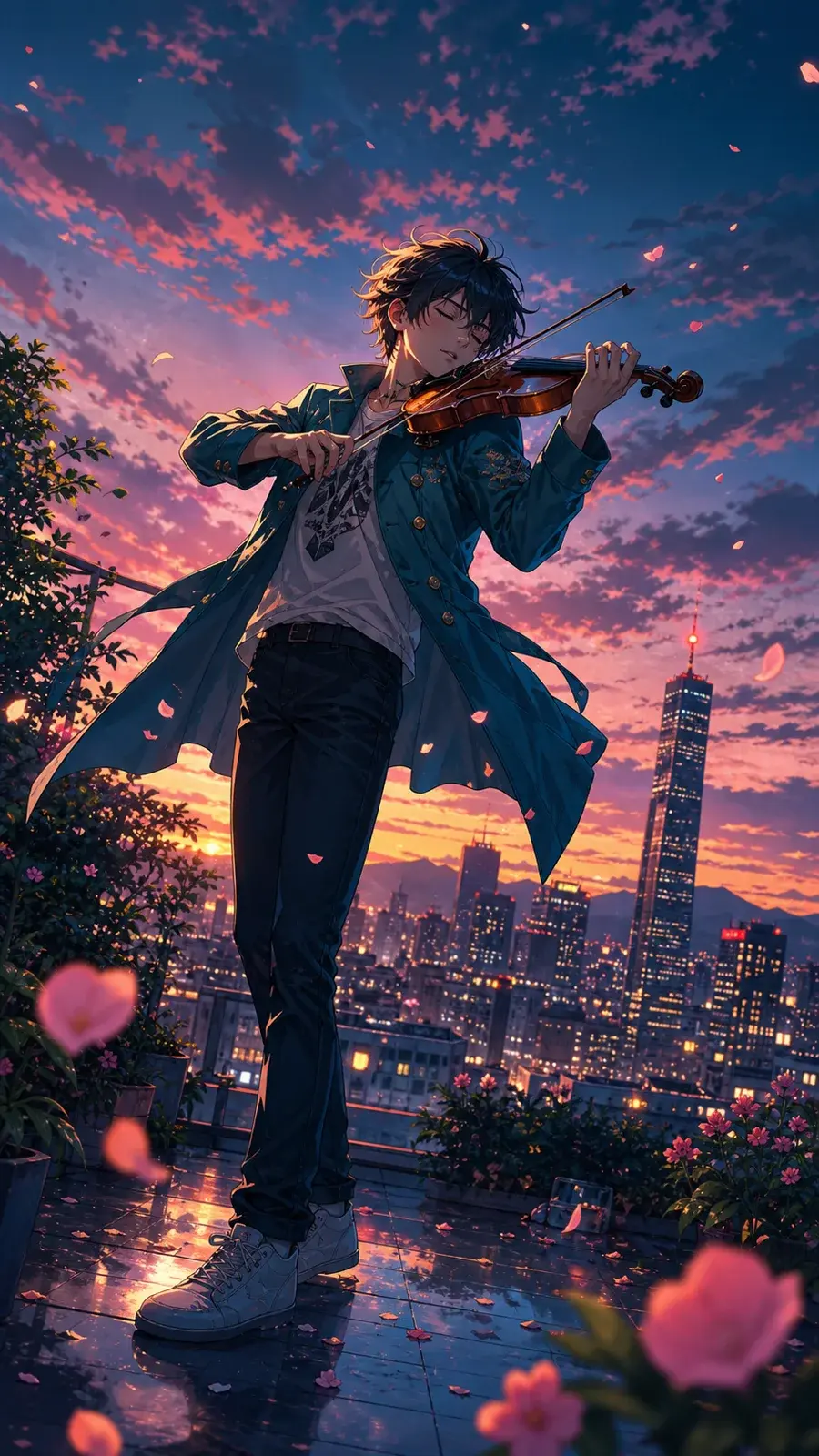 Rooftop violin anime