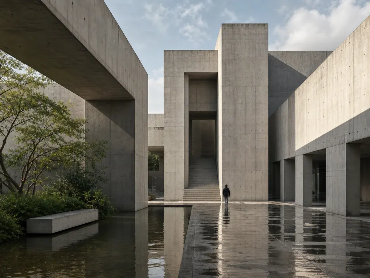 Brutalist museum courtyard